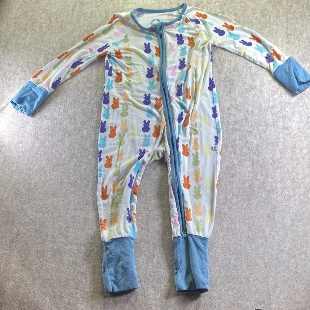 Emerson Bamboo Colorful Bunny Print Full Zip One Piece Footie Sleeper 18-24M